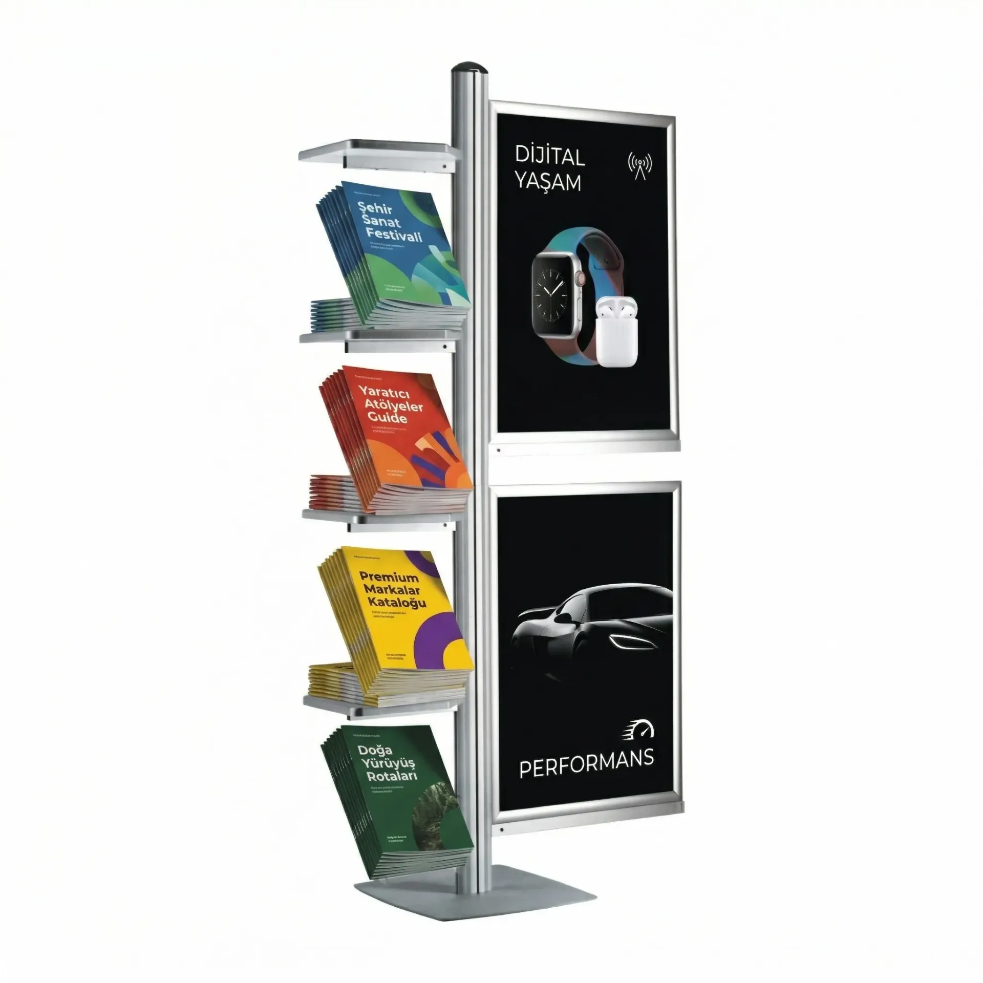 Multi-Presentation Stand "Sliding Frame and Shelf"